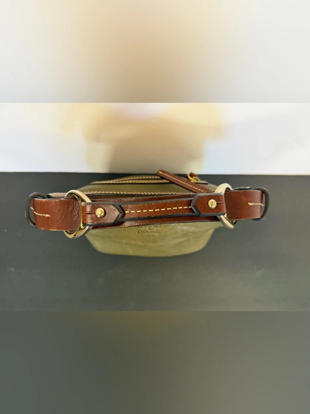 Vintage Dooney & Bourke All Weather Leather Olive Satchel Brown Trim Bag